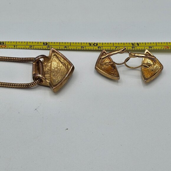 Vintage Gold-Tone Rope Chain Necklace & Clip-on Earrings Set Rhinestone Accents - Picture 4 of 4